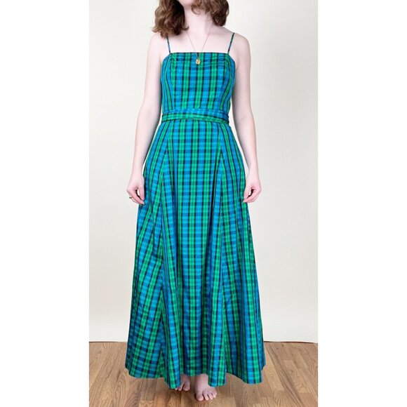 Vintage Plaid Gown Maxi Dress Princess Formal Dance Prom Gala Evening Wear Fancy - Picture 2 of 8